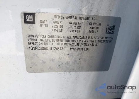 2018 Chevrolet Volt Lt z USA, uszkodzony, nr VIN 1G1RC6S53JU124373